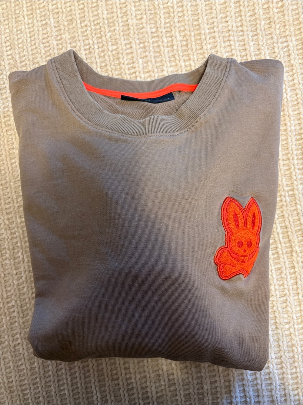 Psycho Bunny Taupe Sweatshirt with Orange Bunny Patch